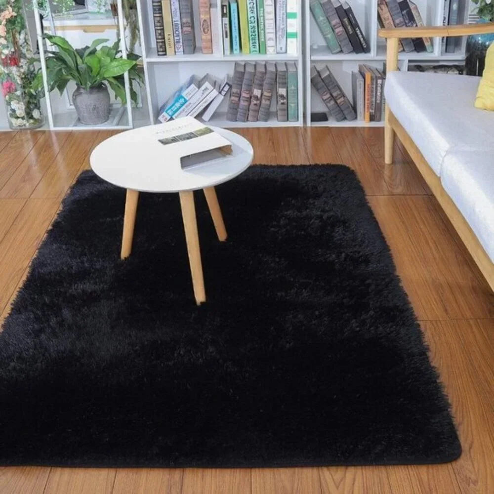 New 2x3 Black Shaggy Rug, Soft Plush Non-Slip Carpet for Bedroom, Dorm & Nursery